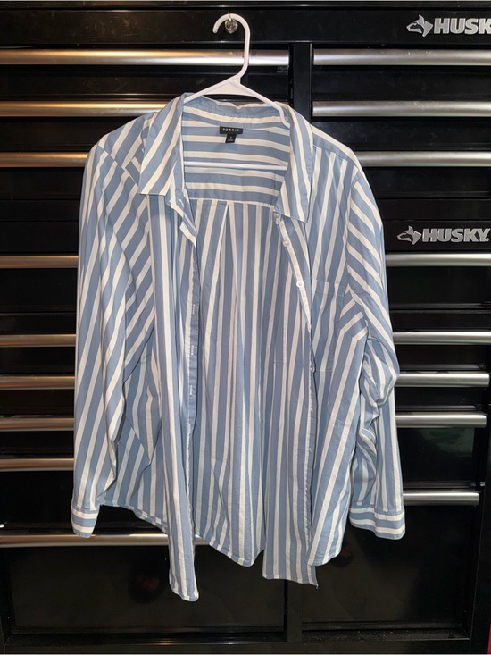torrid Tops - torrid Blue and White Vertical Stripe Button-Down Shirt
